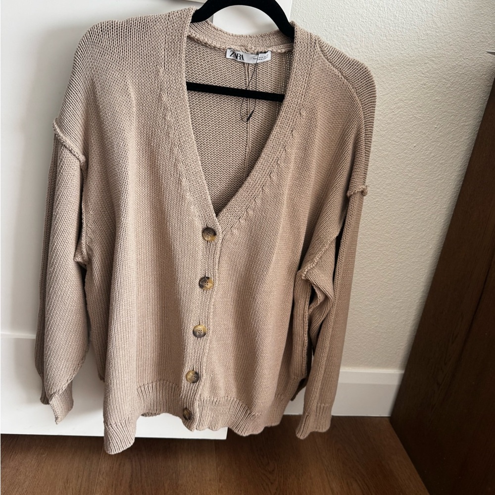 Zara Women's Beige Cardigan Sweater